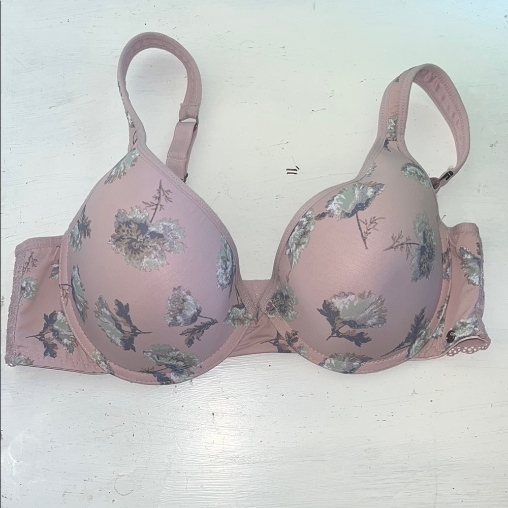 Lucky Brand Pink and Green Underwire Bra with Floral Design